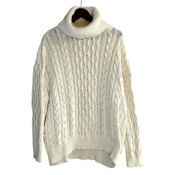 Anthropologie Pilcro Oversized Roll-Neck Cable Sweater in Cream Size XL - Picture 2 of 11